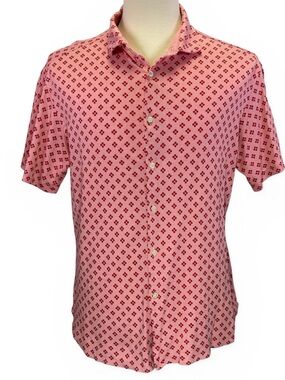 Cremieux Men's Pink Geometric Print Short Sleeve 100% Cotton Shirt Size XL